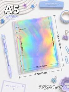 10入 A5 透明活頁貼紙收納頁，PP 透明活頁夾補充頁，適用於 DIY 貼紙相簿、計畫本、筆記本、日記本、剪貼簿、護照夾，學校與辦公用品 - 透明 - 查看 14