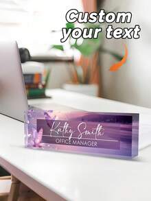 Custom Black & Gold Glitter Acrylic Desktop Name Plate, Printable Name & Job Title Vertical Crystal Office Desk Nameplate, Luxury Gold Starry Print Desktop Sign, Personalized Thank You Gift For Boss, Management, Colleagues, Suitable For Promotion, Onboarding, Office Desk Identity Decor, Business Executive Desktop Soft Decoration - Multicolor - View 10