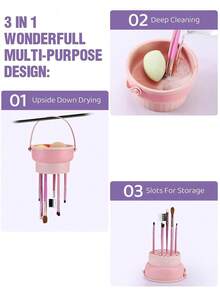 1/2pcs 2-In-1 Makeup Brush Cleaning Pad, Silicone Cleaning Bowl, Portable Foldable Makeup Brush Cleaning Bowl With Drying Rack, Suitable For Cleaning And Drying Makeup Brushes, Powder Puffs And Sponges - Multicolor - View 6
