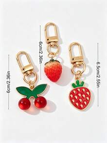 3pcs Cute Cherry Strawberry Keychain Pendant Set, Sweet Fruit Charms Versatile For Backpacks, Car Keys, Suitable As Small Gifts - Red - View 5