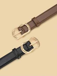 2/1pc New Simple Versatile Pin Buckle Belt For Women, Casual Waist Strap For Student Daily Commute & Jeans - Multicolor - View 4