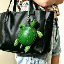 Genuine Leather Handmade Turtle Coin Purse, Cute Green Turtle Shaped Mini Wallet With Clasp Wrist Strap, Cartoon Animal Small Zipper Storage Bag Key Pouch, Women's Girls Daily Accessory,Bedroom Room Decor,Back To School - View 10