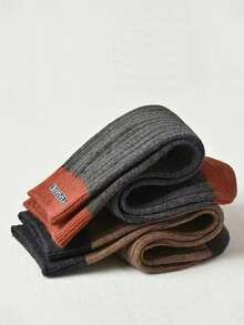 1/5 Pairs Men's Thick Mid-Calf Socks, Solid Color Letter Socks, Sports Casual Business Socks - Multicolor - View 5