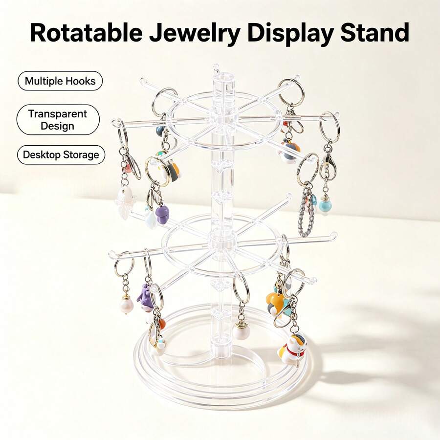 1/2 Tier Multifunctional Jewelry Display & Storage Rack, Suitable For Hanging Keychains, Hairbands, Jewelry Accessories, Watches, Bracelets, Etc. Includes Single-Layer Desktop Storage Rack, Double-Layer Rotating Hair Accessory Storage Rack, Three-Layer Hairband, Hair Accessory & Jewelry Rack, And Vanity Key Hook. Perfect For Home Dining Table Storage And Jewelry Store Display - 2 layers of rotation - View 1
