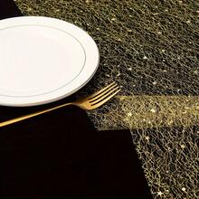 1pc Mesh Hollow Star Table Runner 28*275/500/1000cm With Sequin Foil Metallic Mesh Decor, Suitable For Dining Table Cloth, Adds Radiance, Thin Design, Suitable For Weddings, Birthday Parties, Christmas And Other Occasions - Golden Star - View 4