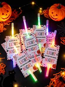 48 pièces Cartes de décoration de bâtons lumineux d'Halloween (bâtons lumineux non inclus), Cartes de support de bâtons lumineux pour fête d'Halloween, Cartes d'étiquette d'emballage de cadeaux d'Halloween, Décoration d'Halloween, Décoration d'anniversaire, Accessoires photo de fête de bâtons lumineux d'Halloween pour les vacances d'hiver, Fournitures de fête, Petits cadeaux de remplissage pour fête d'Halloween, Décorations d'Halloween 2026, Décoration de table d'Halloween, Fournitures de fête d'Halloween, Décoration de Noël, Décoration du Nouvel An - rayures blanches - Voir 3