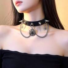 1件女款黑色天鵝絨O型環皮革項圈節日禮物 - 黑色 - 查看 4