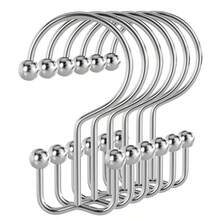 12pcs Double Hook Shower Curtain Rings, Mountain-Shaped Design, Multi-Functional Metal Hooks For Home Use - Silver - View 1