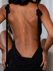 Cadena de espalda minimalista para mujer para fiesta en la playa, accesorio versátil para combinar con vestidos de verano - Dorado - Ver 3