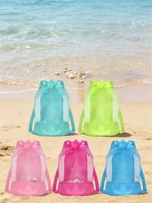 YIYIQCSJ Bolsa de playa de malla de gran capacidad, adecuada para el almacenamiento en la habitación de los niños, puede contener juguetes de playa; mochila de nylon transpirable con cordón, adecuada para uso en piscina y al aire libre - Multicolor - Ver 3