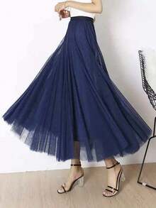 Women's High Waist Long Skirt, Available In Lake Blue, Pink, Dark Green, Blue Gray, Black, White, Red, Rose Red, Royal Blue, Yellow, Summer - Multicolor - View 11
