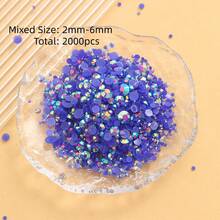 2MM-6MM 混合尺寸 2000顆/包 圓形平底樹脂水鑽 果凍糖 AB色 亮面亮片 DIY 寶石貼紙，適用於衣服、包包、鞋子、馬克杯、瓶子、保溫杯、手機、DIY配件 - 深藍51 - 查看 1