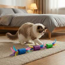 3pcs New Pet Feather Ball Toys, Cat Self-Entertainment Toys, Made Of Realistic Polyester Feathers With Colorful Tassel Feather Design, Interactive Pet Toys - View 6