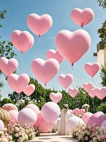 10/20Pcs 10 Inch Pink Heart Latex Balloons, Romantic Decor For Birthday, Valentine, Proposal, Wedding & Photography - Pink - View 5
