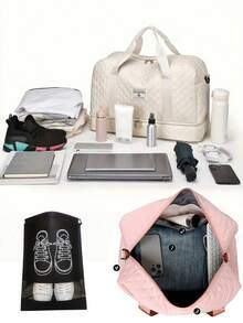 1pc Travel Storage Bag, Large Capacity Portable Clothing, Shoes, Cosmetics Organizer, Thick Wear-Resistant Fabric, Waterproof & Dustproof, Multi-Layer Design, Dry & Wet Separation, Side Pocket + Shoe Compartment, Scientific Layout To Meet Luggage Partition Storage Needs, Suitable For Long-Distance Travel, Short-Term Business Trips, Weekend Vacations And Dorm Storage Organization, Lightweight & Foldable, Space-Saving, Essential For Back-To-School And Vacation Travel - View 10