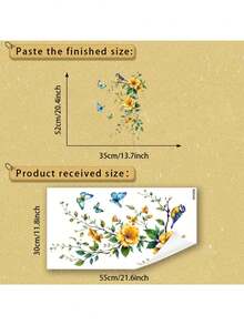 1pc Watercolor Yellow And Blue Butterfly Removable Self-Adhesive Wall Sticker, Fresh Green Floral Home Decor For Kitchen, Entrance And Living Room - Yellow Flower  and Blue Butterfly - View 6