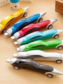Bolígrafo con diseño divertido y creativo de coche de carreras, bolígrafo portátil con forma de coche de dibujos animados de color aleatorio, suministros de oficina y escuela - Multicolor - Ver 4