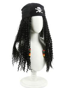 Multi Style Pirate Wig Set Black Brown Long Curly Braided Hair With Color Beads For Caribbean Captain Halloween Men Cosplay Costume Hairpiece - Multicolor - View 13
