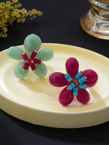 1pc/2pcs Contrast Color Flower Ring Handmade Translucent Floral Niche Design Exaggerated Index Finger Ring For Vacation Travel Photography - Flower Ring - View 4