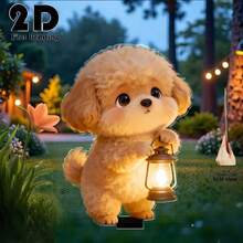 2D Flat Design, 1pc Cute Puppy Holding Glowing Light Garden Stake, Outdoor Yard Decor, Easter Garden And Flower Bed Decoration, Memorial Decor For Mourning And Cemetery, Tombstone Decoration - A - View 6