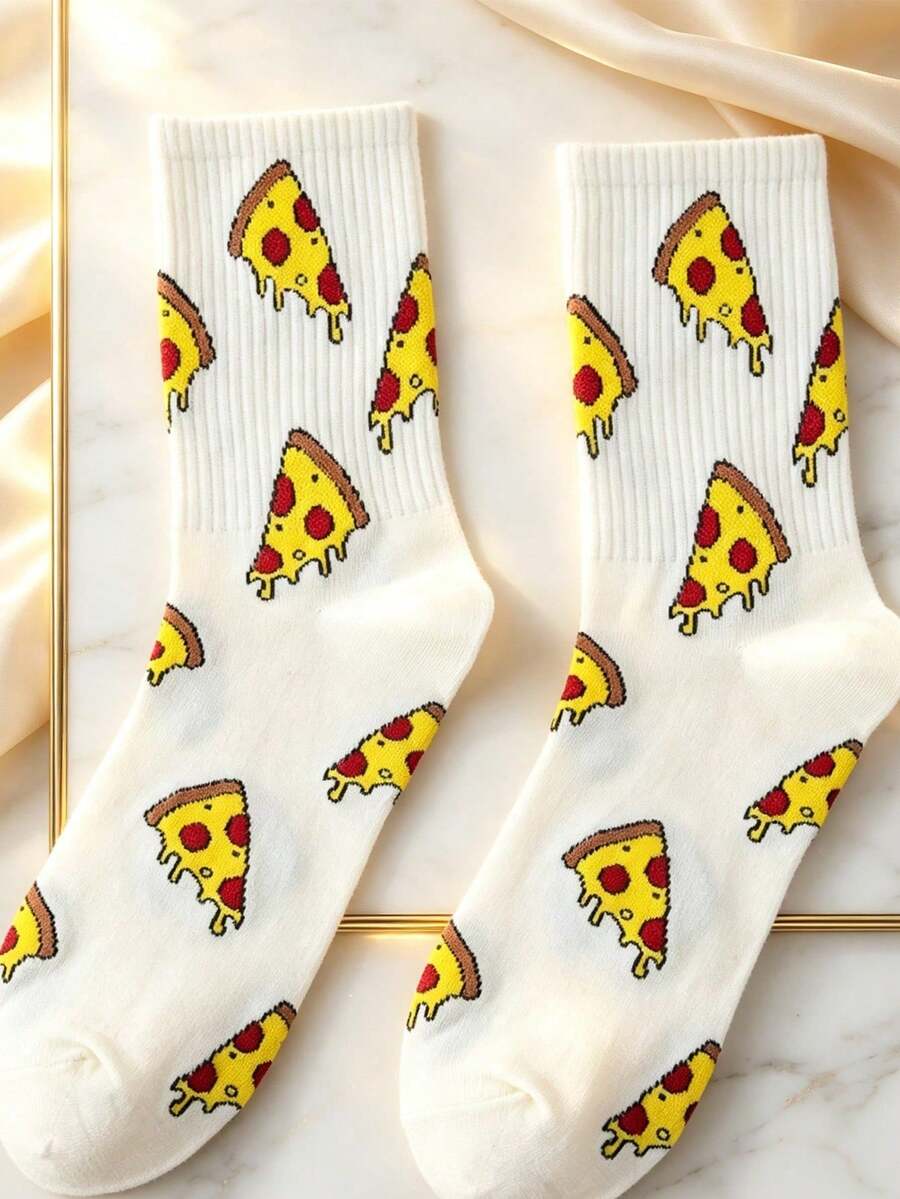 Kaos Kaki Kasual Setengah Betis Motif Pizza untuk Pemakaian Sehari-hari - MultiWarna - View 1