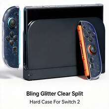 Switch 2 閃亮亮片透明硬殼保護套，可拆卸透明閃亮外殼，適用主機與 Joy-Con，防刮耐衝擊防摔全方位保護，Switch 2 遊戲配件 - 查看 4