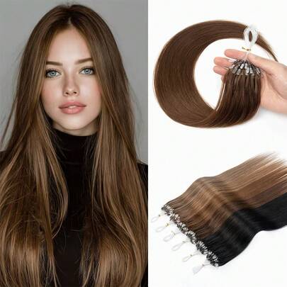 Extensions de cheveux humains à micro-anneaux, 30 cm, 40 cm, 50 mèches, 30 g/paquet. Cheveux raides naturels, fixation par micro-anneaux.
