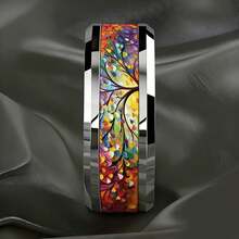 Unique Colorful Tree-Patterned Unisex Stainless Steel Ring, Symbolizing Life And Nature, Suitable For Daily Wear, Parties, And Couple Gifts - C*1493 - View 5