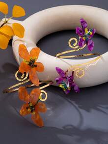 1pc Niche Tie-Dye Resin Flower Multi-Layer Arm Cuff, Contrast Orange & Purple Floral Spiral Metal Arm Ring, Beach Outfit Decorative Arm Accessory - Flower Armband - View 6
