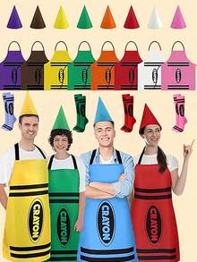 彩色圍裙與趣味小矮人尖頂帽 + 趣味襪子套裝，適合成人角色扮演派對、萬聖節、聖誕節、情人節與嘉年華，高紀念價值居家裝飾（中性款） - 彩色 - 查看 2