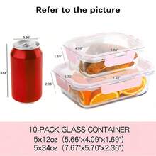 10 Packs Glass Meal Prep Containers, Glass Food Storage Containers With Lids, Food & Dish Transport-Bus Tubs, Airtight Glass Lunch Bento Boxes, Microwave, Freezer And Dishwasher, Kitchen Essentials, Gifts, Food & Dish Transport-Bus Tubs - Black - View 3