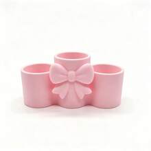 1pc Girl Style Bowknot 3-Compartment Makeup Brush Storage Box, Cream Color Desktop Cosmetic Organizer, Pen Holder, Portable Design, High Aesthetic, Unique Birthday Gift Idea For Girlfriend - Multicolor - View 7