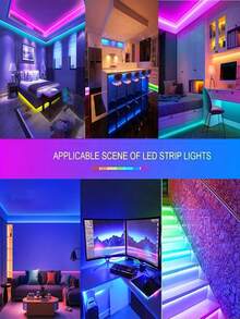 智能音樂 RGB LED 燈條，3.28英尺(1捲)~98.42英尺(2捲)附紅外線 44 鍵遙控器，USB 5V LED 燈條附背膠，可調色，適用臥室、派對裝飾、居家裝飾、廚房、電視、節日派對，最佳禮物 - 彩 - 查看 10
