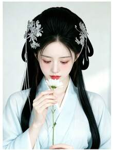 Ancient Style Hanfu Wig With Integrated Full Set Hair Accessories, Warring States Period Costume, Wei Style Wig Bun Hairpiece With Hair Padding - Multicolor - View 6