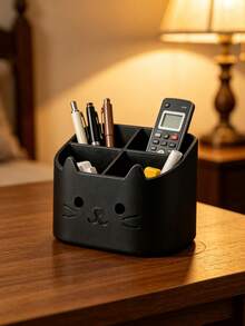 This Practical Desktop Organizer Combines Pen Holder And Multi-Functional Storage Box Functions, Featuring A Cute Cat Face Design With Multiple Compartments To Neatly Store Pens, Pencils, Markers And Various Office Supplies - One Size - View 5
