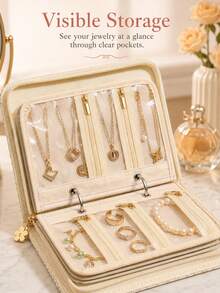 Portable Zipper Jewelry Storage Box With Transparent Pocket, Can Store Rings, Necklaces, Earrings, Lightweight And Reusable, Suitable For Home, Travel And Gifting - Multicolor - View 2