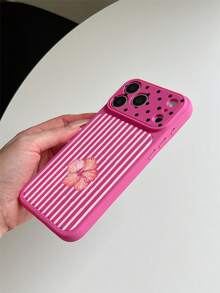 1pc Dopamine Rose Red Instant 17PROMAX Large Window Shockproof TPU Soft Phone Case UV Printed Striped Pink Stripes And Floral Combination Pattern Girls Phone Case Suitable For IPhone11/11PROMAX/12/12PRO/12PROMAX/13/13PRO/13PROMAX/14/14PRO/14PROMAX15/15PRO/15PROMAX/16/16pro/16promax/17/17pro/17promax - Multicolor - View 4
