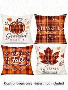 4pcs,American Country Vintage Thanksgiving Plaid Style Pillow Covers,Home Decor,Gift,Polyester Material,Hidden Zipper,No Filling,Suitable For Halloween,Thanksgiving Home Decor,Living Room Decor,Pillow Covers,Cushion Covers,Sofa Decorative Cushions,Pillow Covers,Lumbar Pillow Covers,Soft Cushions. - Multicolor - View 12