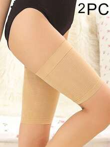 2 Pairs Women's Anti-Chafe Thigh Bands High Elastic Silicone Anti-Friction Leg Protectors Leggings Anti-Snagging Leg Straps - Apricot - View 9