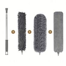 2/4pcs Ultra Soft Microfiber Dusting Cleaning Set With Extendable Pole, Flexible Duster, Suitable For Ceiling Fans, High Ceilings, Blinds, Furniture, Air Conditioners, Car Surfaces, Ideal For Kitchen, Bathroom, Home Cleaning - Grey - View 9