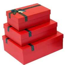 Christmas, New Year Holiday Multi-Piece Red Gift Boxes Set With Dark Green Ribbon Bows And Star Ornaments, Suitable For Indoor Living Room, Fireplace, Tabletop, Yard Gate, Christmas Tree And Other Holiday Decoration Gift Packaging - View 8