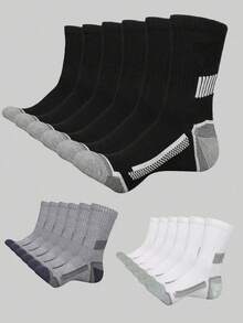 5/10/20 Pairs Random Style Men's Comfortable Colorblock Mid-Calf Socks, Breathable Sports Socks With Anti-Slip Silicone, Suitable For Spring And Autumn - Multicolor - View 1