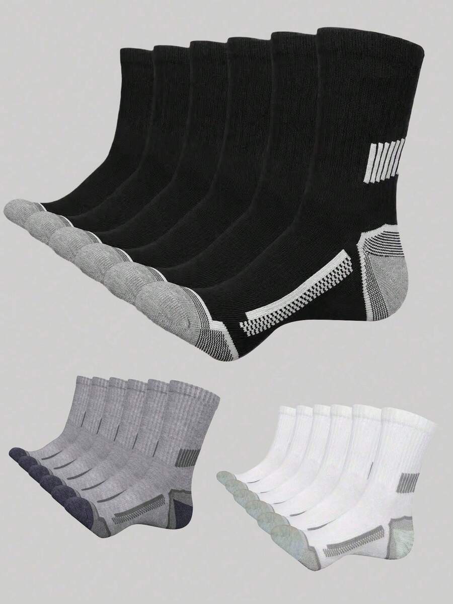 5/10/20 Pairs Random Style Men's Comfortable Colorblock Mid-Calf Socks, Breathable Sports Socks With Anti-Slip Silicone, Suitable For Spring And Autumn - Multicolor - View 1