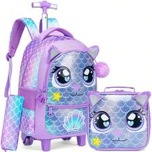 Girls' Rolling Backpack With Crossbody Bag And Pencil Case, Cute Portable Student School Bag - Rolling Backpack - View 13