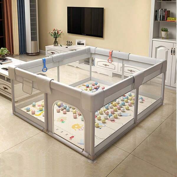 corralito para bebe plegable corral gimanasio de juego color gris 150*180  incluye hand pull ring sin pelotas