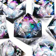 Ocean Pearl Dice - 7 Clear Resin Polyhedral Silver Numbered - Nautical Role Playing Game Ocean Theme Sharp Edge Dice - Multicolor - View 5