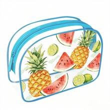 Strawberry Print Transparent PVC Travel Toiletry Bag, Waterproof Zipper Cosmetic Organizer, Summer Clear Makeup Pouch, Portable Travel Essentials - Multicolor - View 13