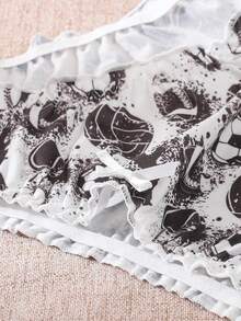 3pcs/Pack Soccer Print Plus Size Women's Panties, Frill Trim Bow Thin Comfortable Mid-Waist Triangle Underwear - Multicolor - View 6