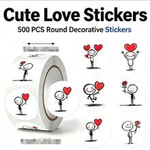 1 Roll 500pcs Sketching Label Stickers, Cartoon Cute Creative Round Stickers For Children's Scrapbook, Gift Packaging, Food Packaging Seal, Laptop Decoration, Refrigerator Decoration - Multiple Styles - View 1