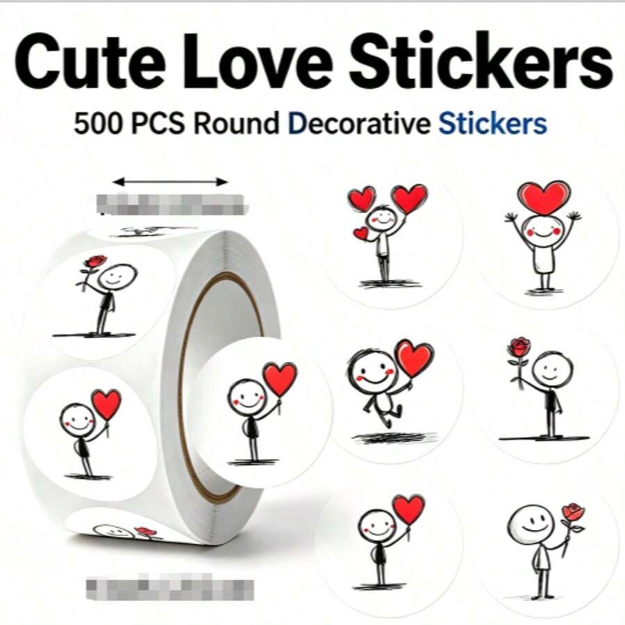 1 Roll 500pcs Sketching Label Stickers, Cartoon Cute Creative Round Stickers For Children's Scrapbook, Gift Packaging, Food Packaging Seal, Laptop Decoration, Refrigerator Decoration - Multiple Styles - View 1